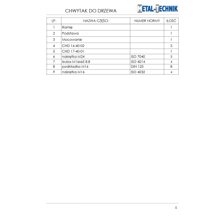 Katalog części zamiennych - Chwytak do drewna na paleciak